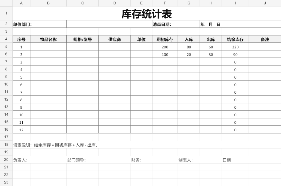库存表-标准版 模板截图